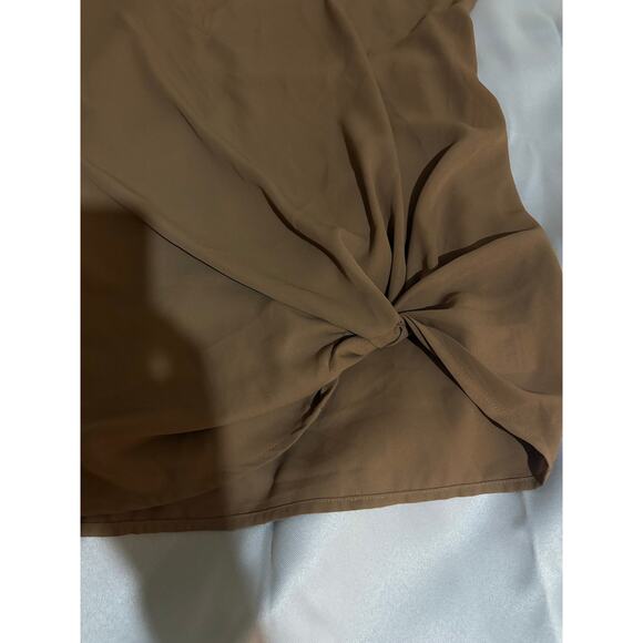 Pleione Woman’s Short Sleeve Side Knot Blouse Carmel Size Large - Picture 2 of 9